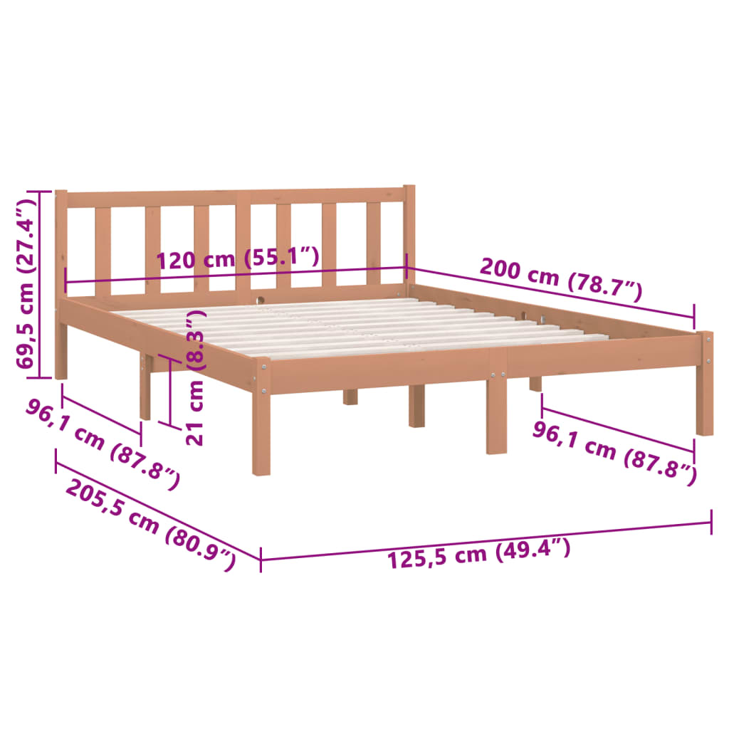 810080 vidaXL Bed Frame without Mattress Honey Brown Solid Wood 120x200 cm