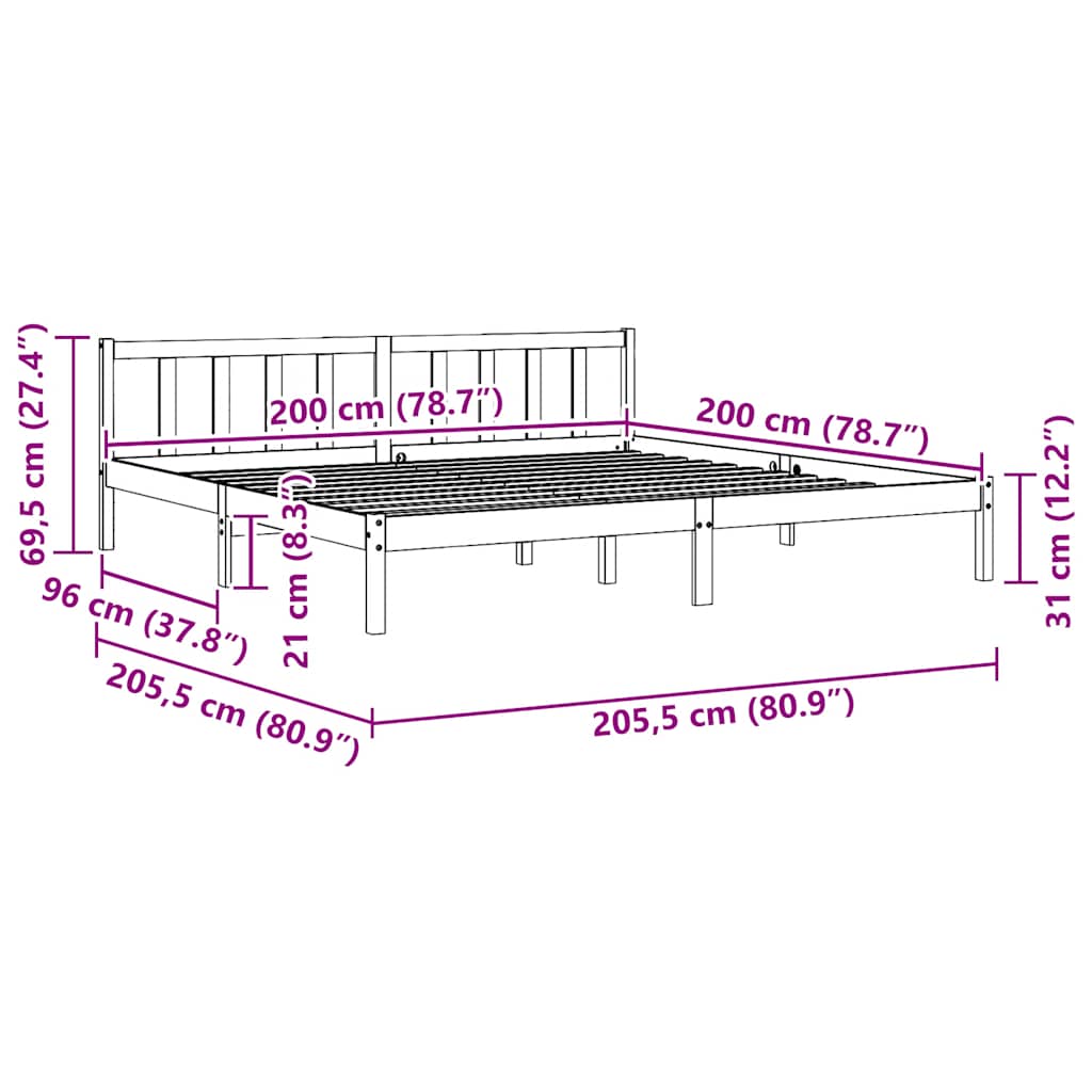 810106 vidaXL Bed Frame without Mattress Black Solid Wood 200x200 cm
