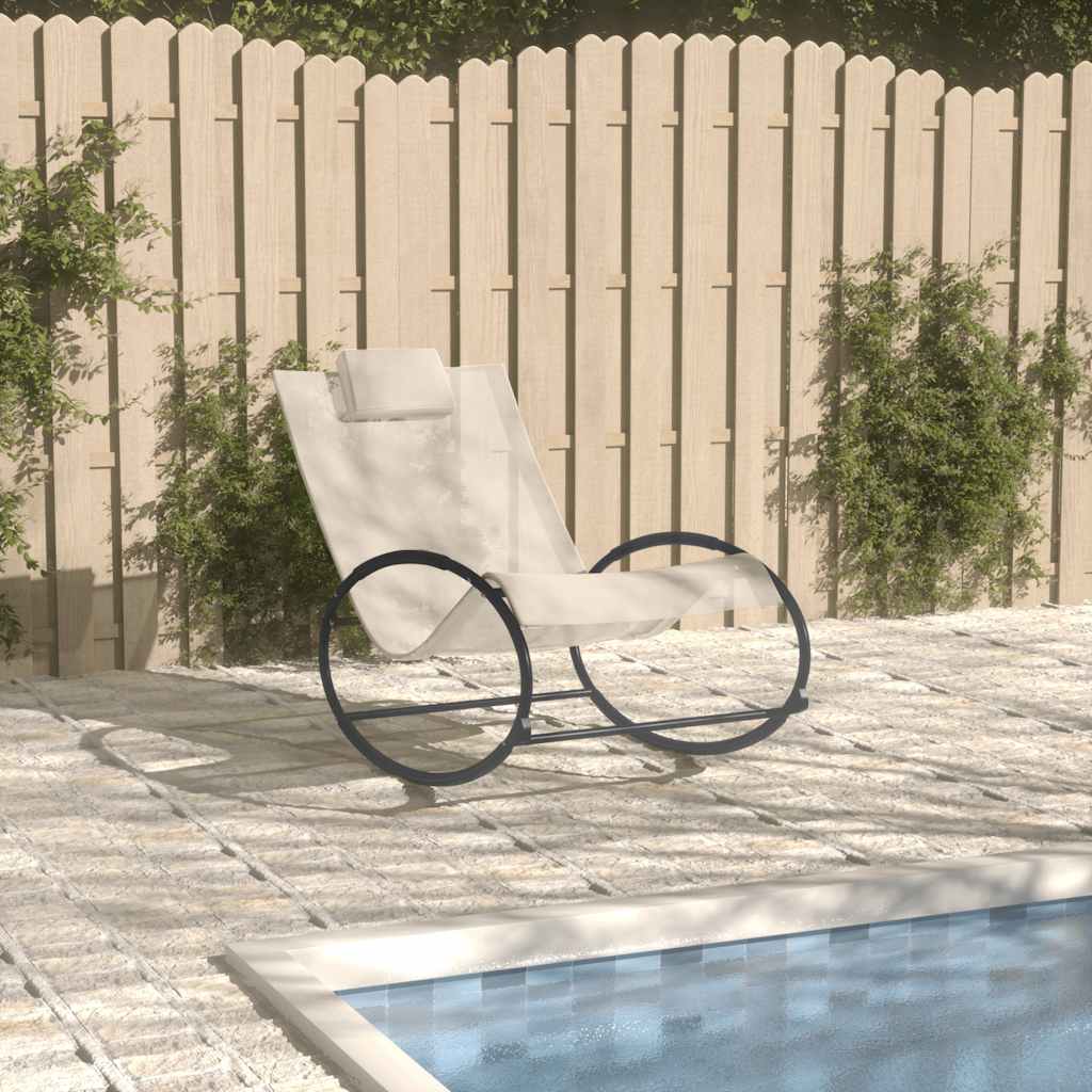 Sun Lounger with Pillow Steel and Textilene Cream