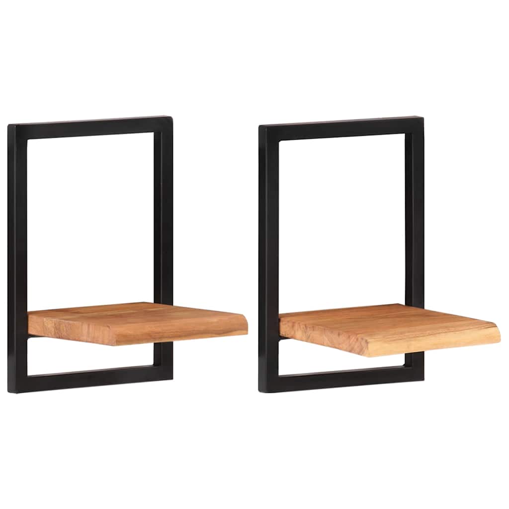 Wall Shelves 2 pcs 25x25x35 cm Solid Wood Acacia and Steel
