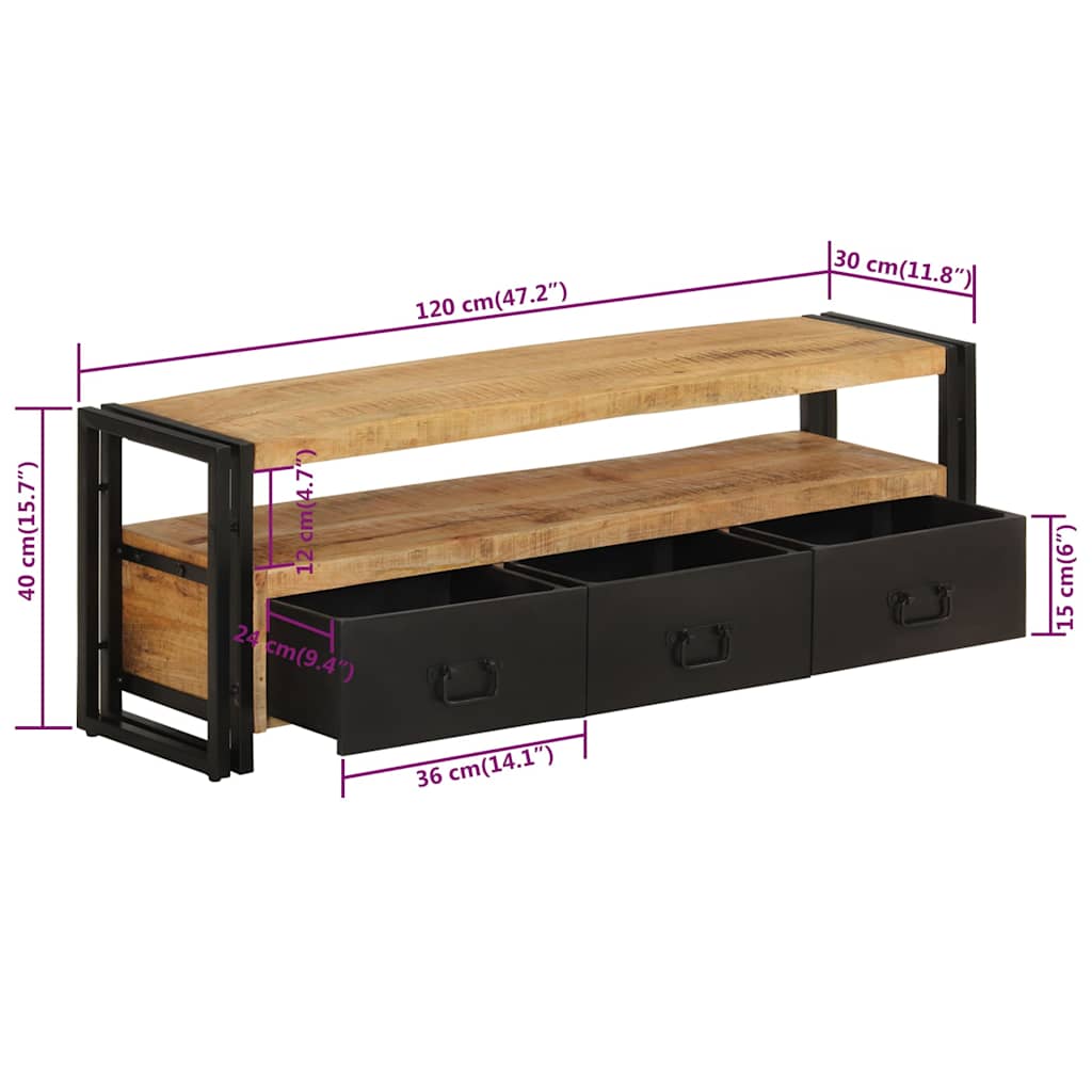 338466 vidaXL TV Cabinet 120x30x40 cm Solid Wood Mango