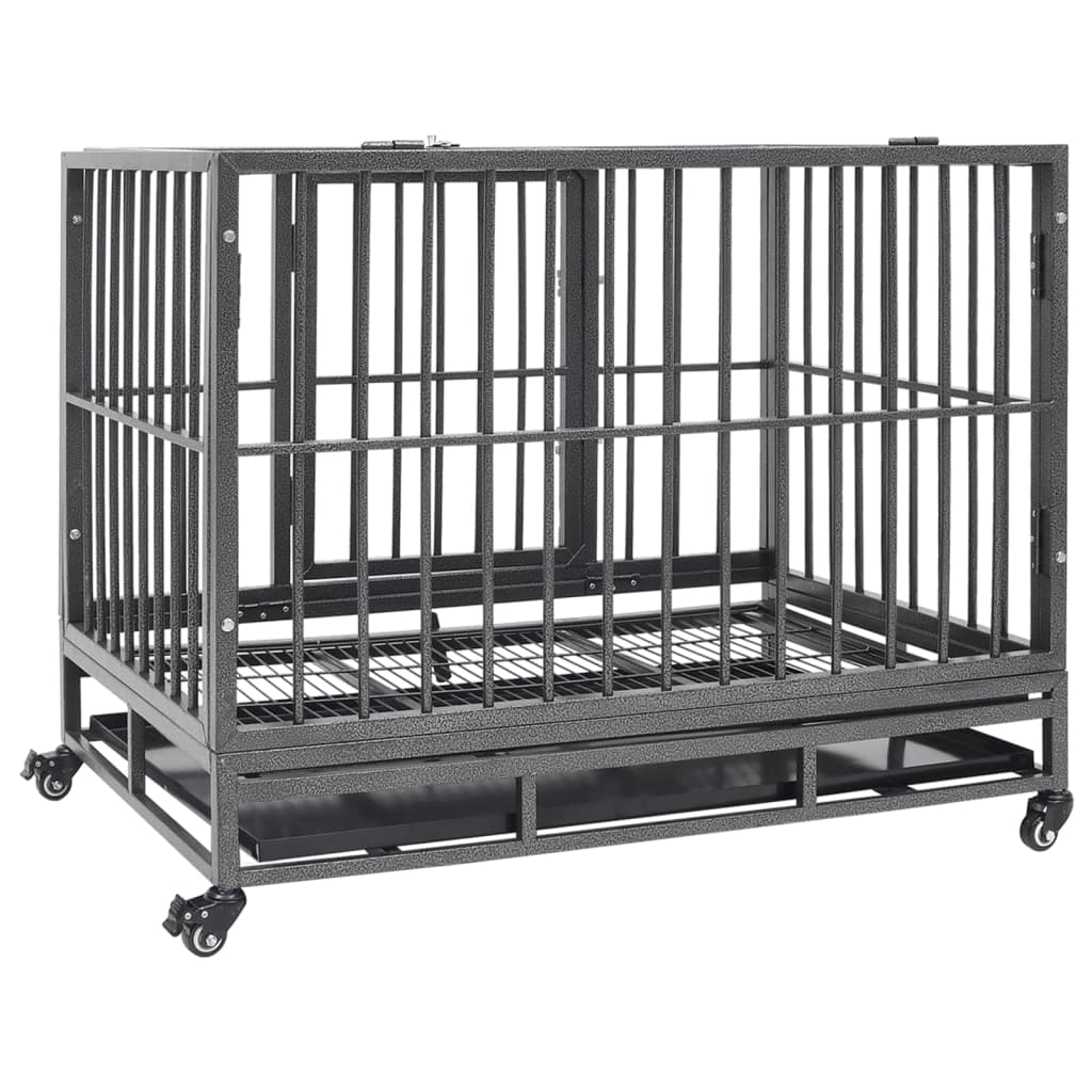 vidaXL Dog Cage with Wheels Steel 92x62x76 cm