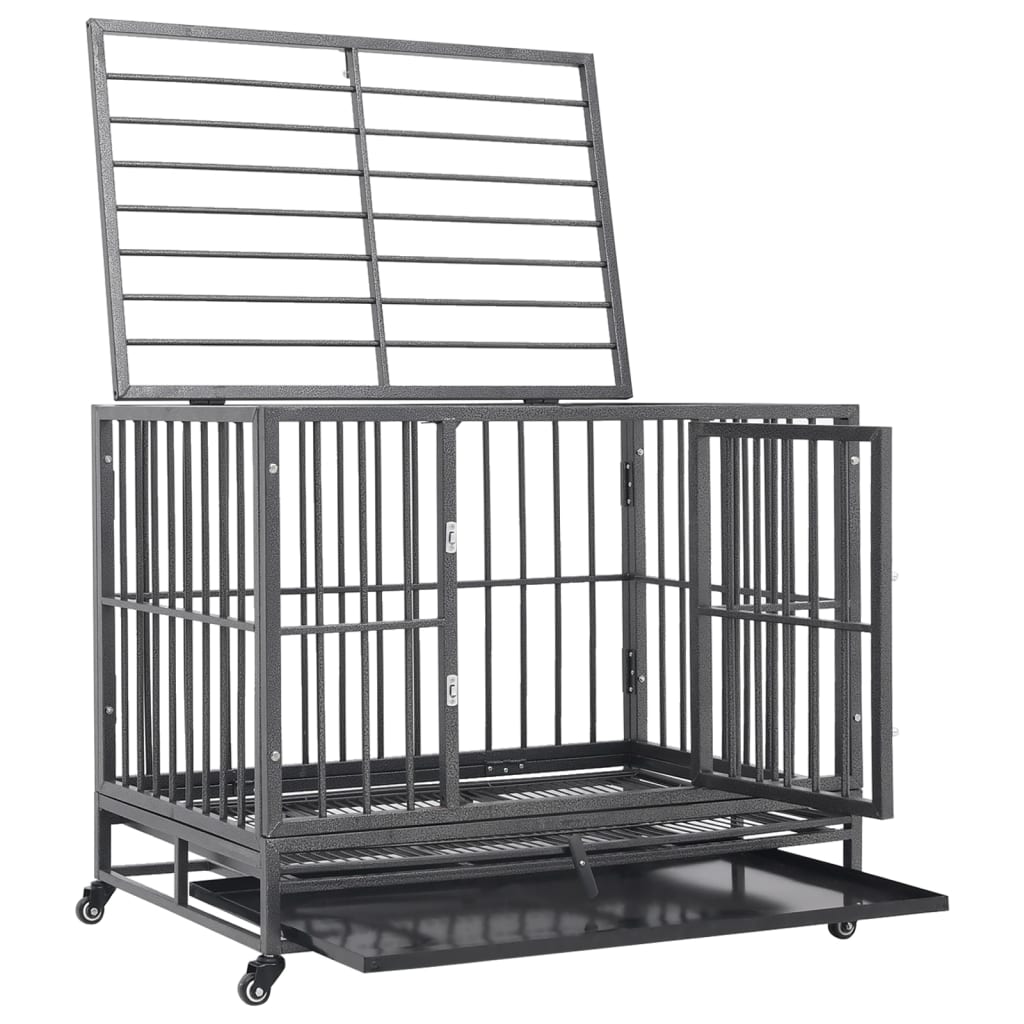 vidaXL Dog Cage with Wheels Steel 92x62x76 cm