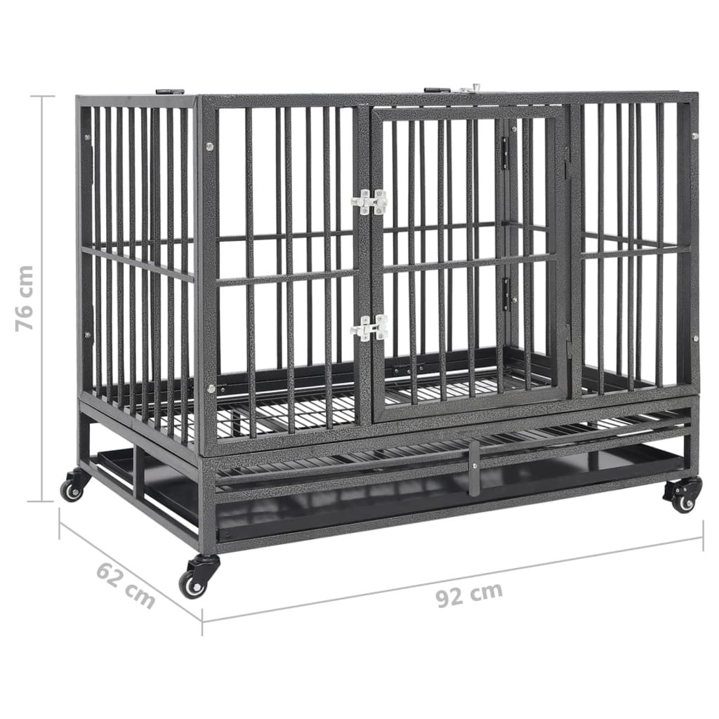 vidaXL Dog Cage with Wheels Steel 92x62x76 cm