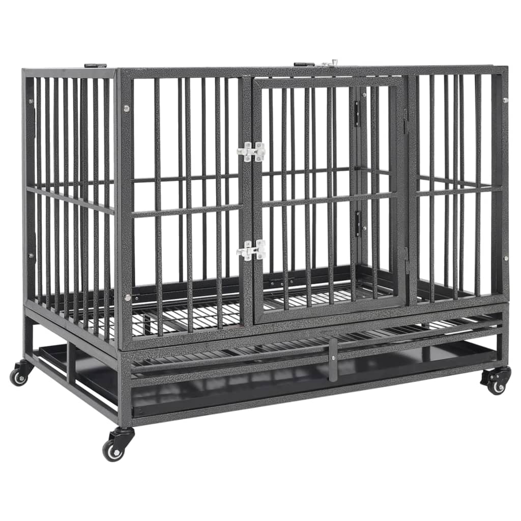 vidaXL Dog Cage with Wheels Steel 102x72x85 cm