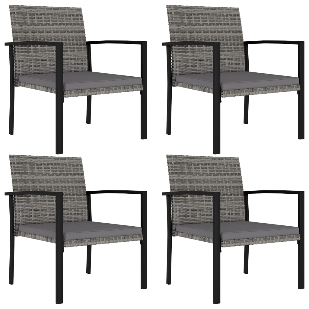 Garden Dining Chair | Set of 4 | Grey | Poly Rattan, Powder-Coated Steel