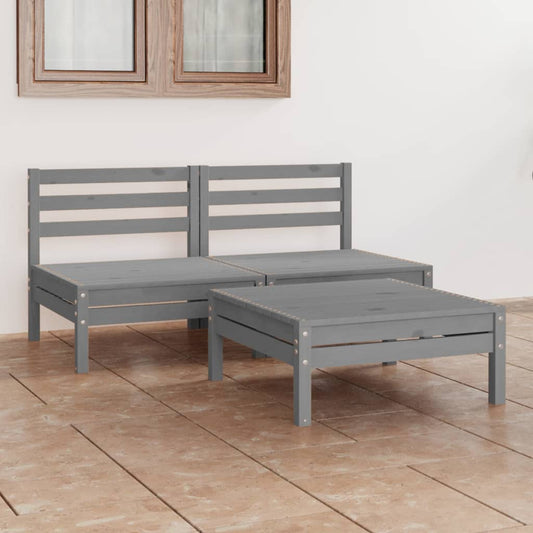 vidaXL 3 Piece Garden Lounge Set Grey Solid Pinewood