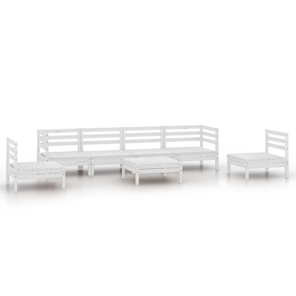 vidaXL 7 Piece Garden Lounge Set White Solid Pinewood