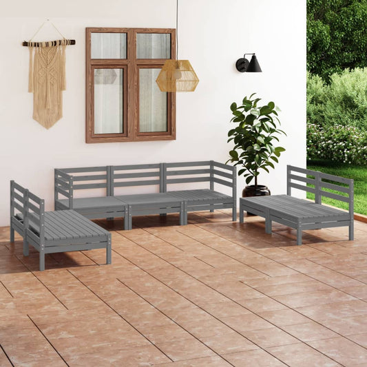 vidaXL 7 Piece Garden Lounge Set Grey Solid Pinewood