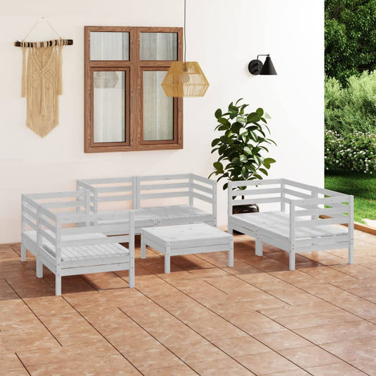 vidaXL 7 Piece Garden Lounge Set White Solid Pinewood