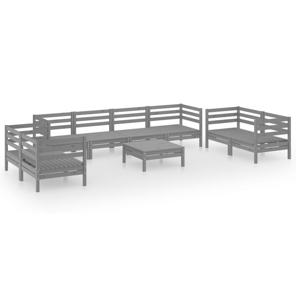 vidaXL 9 Piece Garden Lounge Set Grey Solid Pinewood