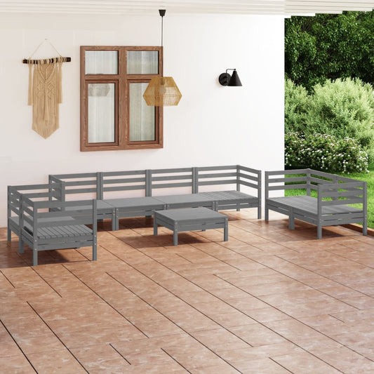 vidaXL 9 Piece Garden Lounge Set Grey Solid Pinewood