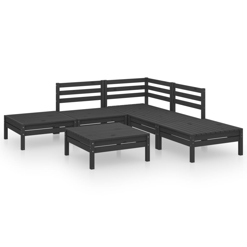 vidaXL 6 Piece Garden Lounge Set Solid Pinewood Black