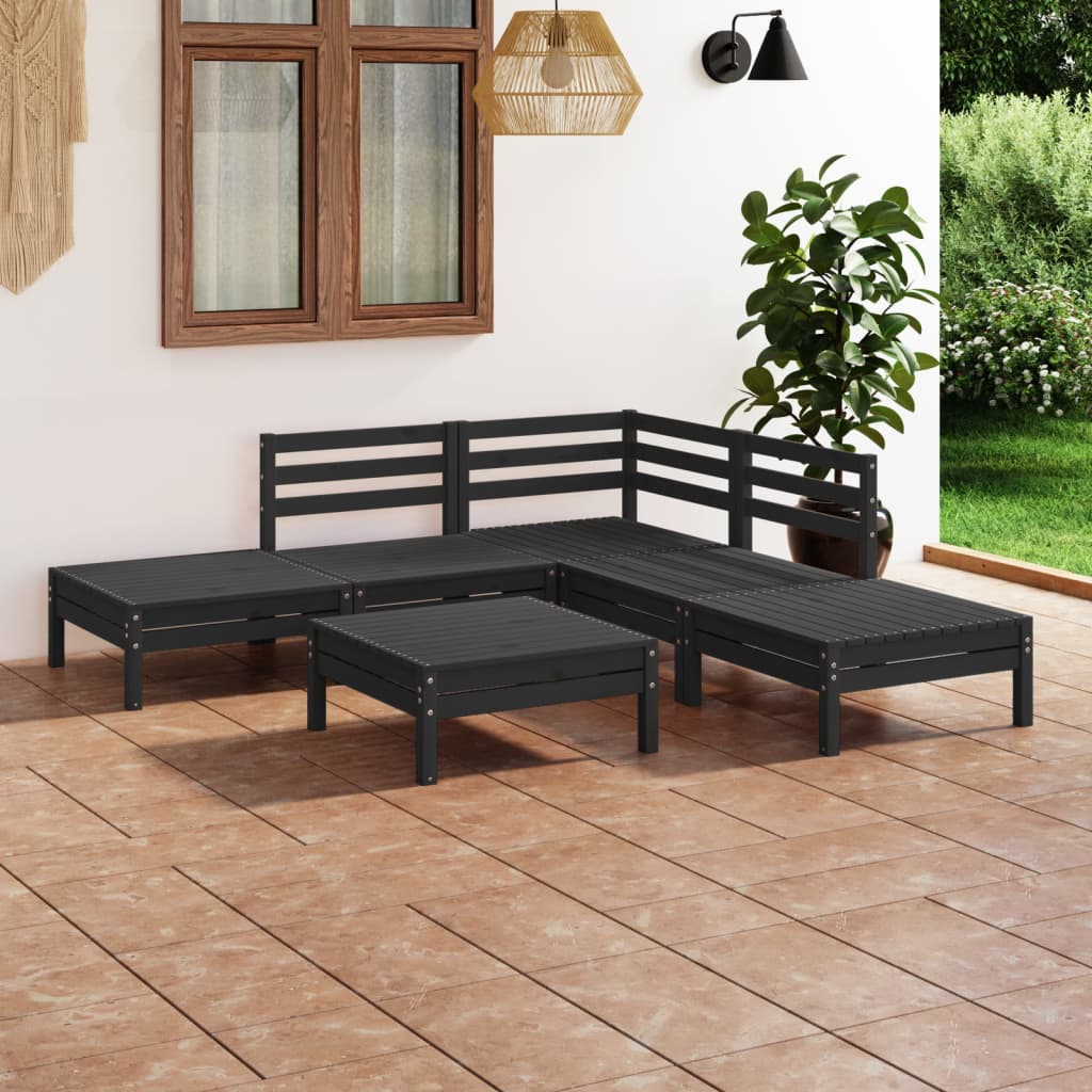 vidaXL 6 Piece Garden Lounge Set Solid Pinewood Black