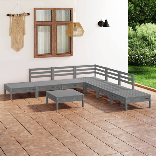 vidaXL 8 Piece Garden Lounge Set Solid Pinewood Grey