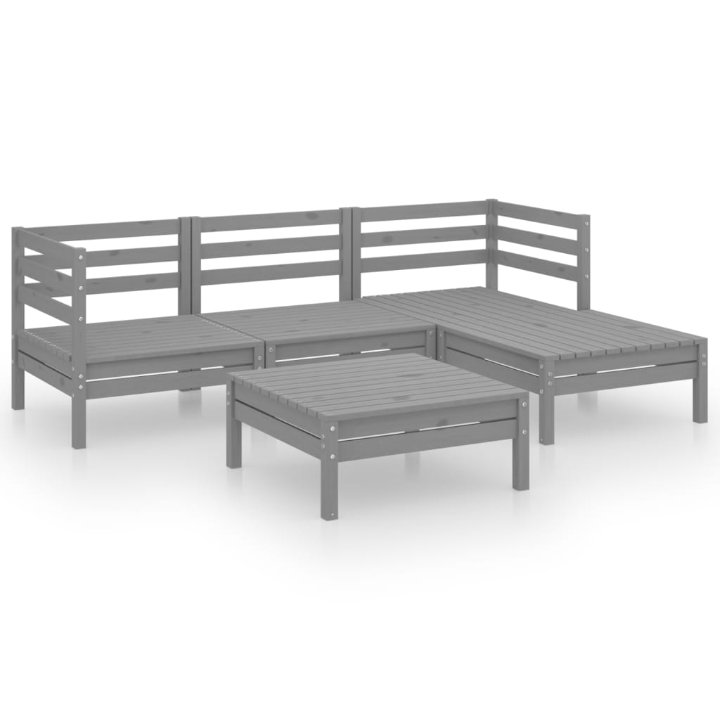 vidaXL 5 Piece Garden Lounge Set Solid Pinewood Grey