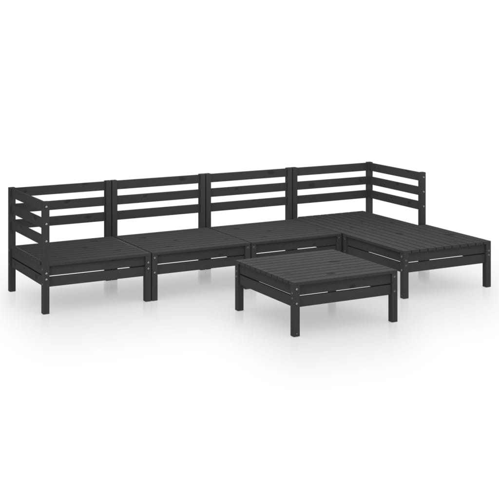 vidaXL 6 Piece Garden Lounge Set Solid Pinewood Black