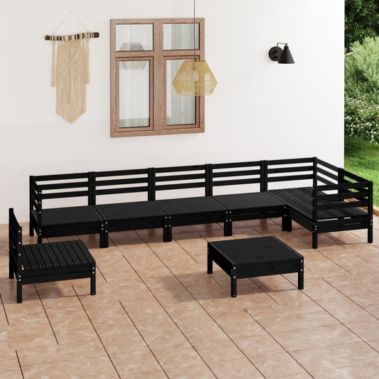 vidaXL 8 Piece Garden Lounge Set Solid Pinewood Black