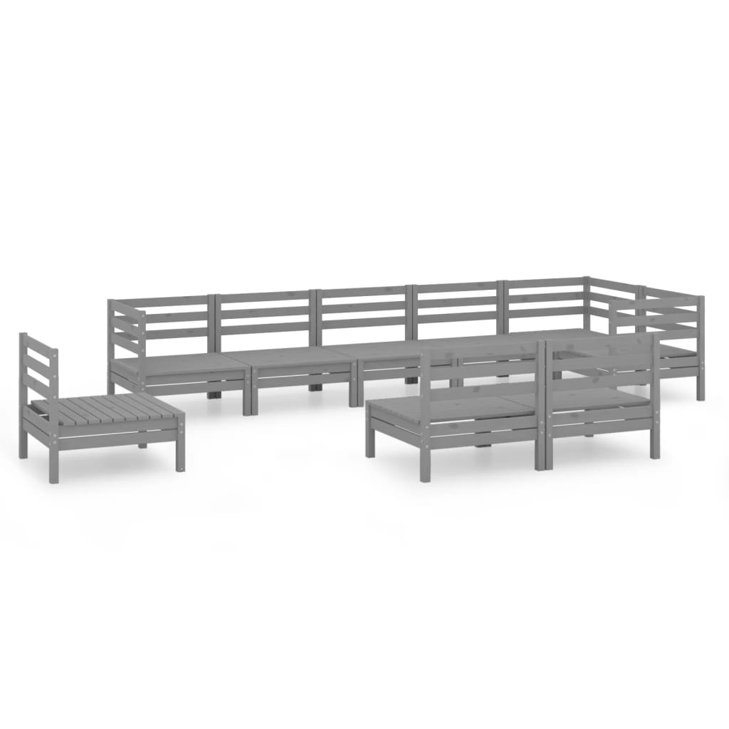 vidaXL 9 Piece Garden Lounge Set Solid Wood Pine Grey