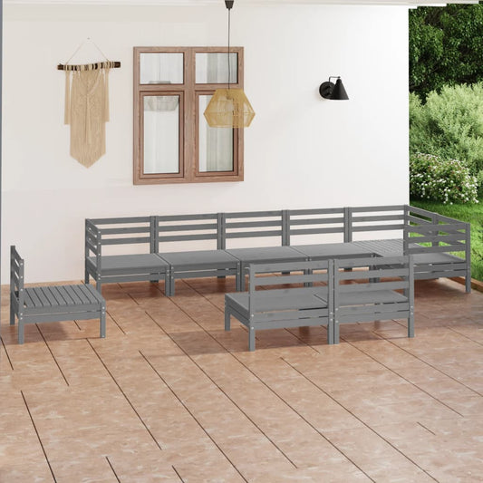 vidaXL 9 Piece Garden Lounge Set Solid Wood Pine Grey