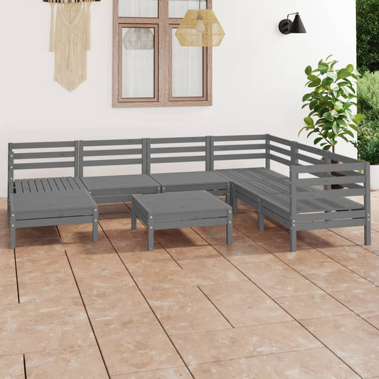 vidaXL 8 Piece Garden Lounge Set Solid Wood Pine Grey