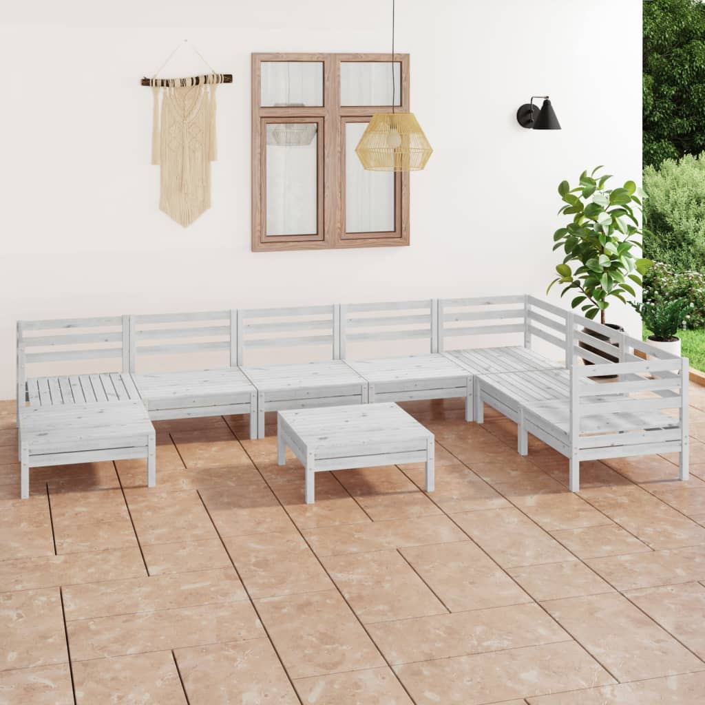 vidaXL 9 Piece Garden Lounge Set Solid Wood Pine White