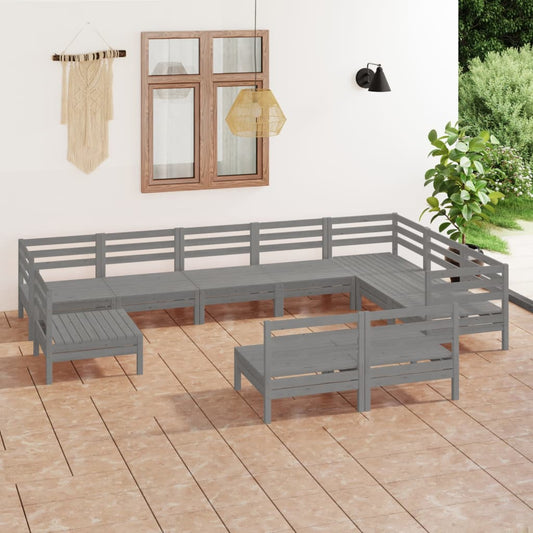 vidaXL 10 Piece Garden Lounge Set Solid Wood Pine Grey