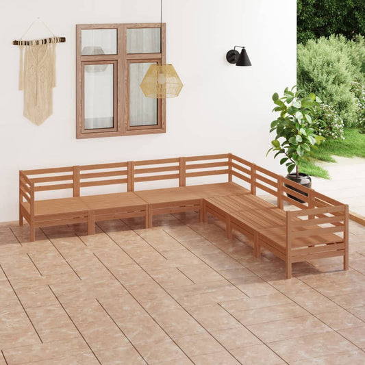 vidaXL 7 Piece Garden Lounge Set Solid Wood Pine Honey Brown