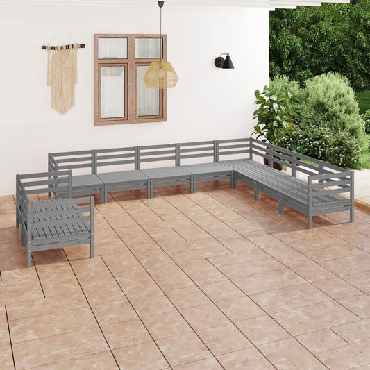 vidaXL 10 Piece Garden Lounge Set Solid Wood Pine Grey