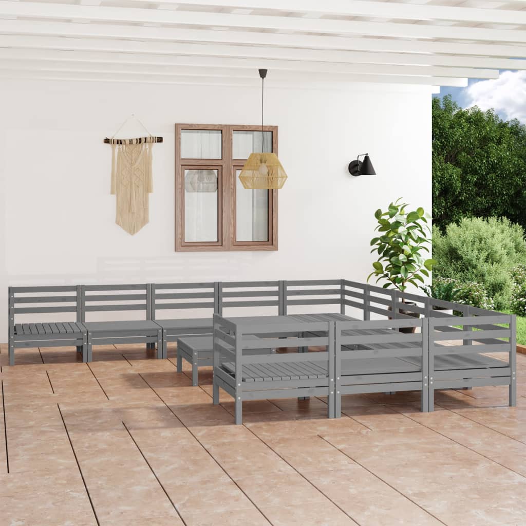 vidaXL 12 Piece Garden Lounge Set Grey Solid Wood Pine