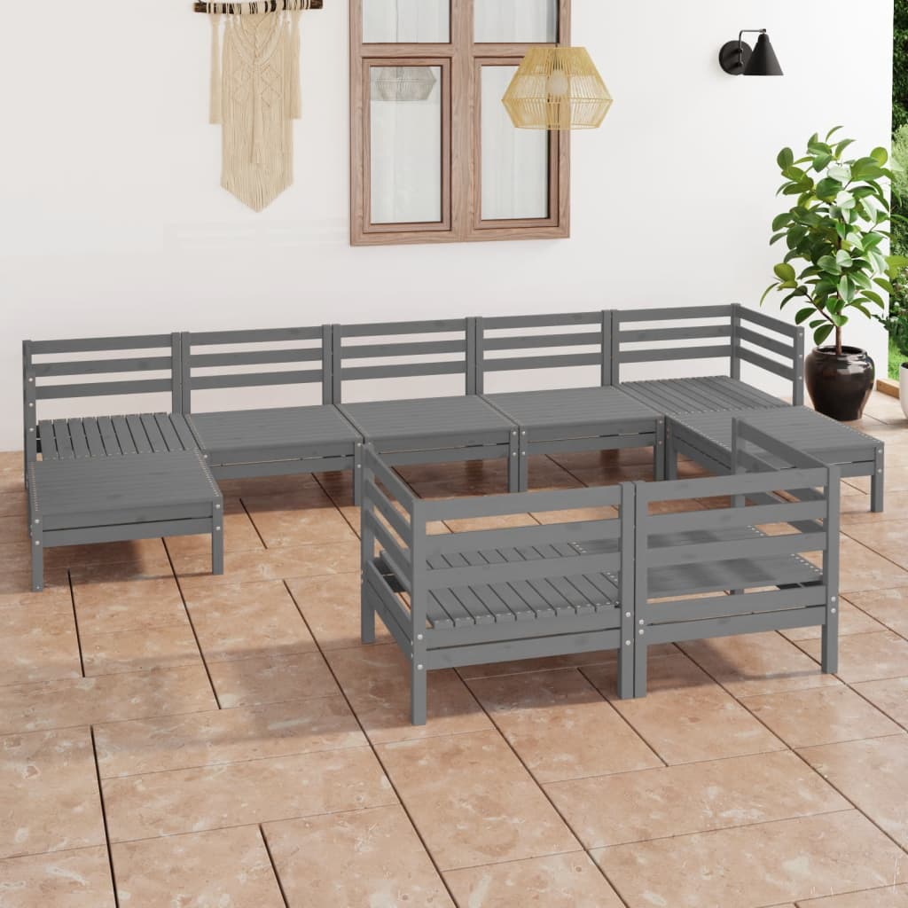 vidaXL 9 Piece Garden Lounge Set Grey Solid Wood Pine