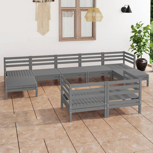 vidaXL 9 Piece Garden Lounge Set Grey Solid Wood Pine