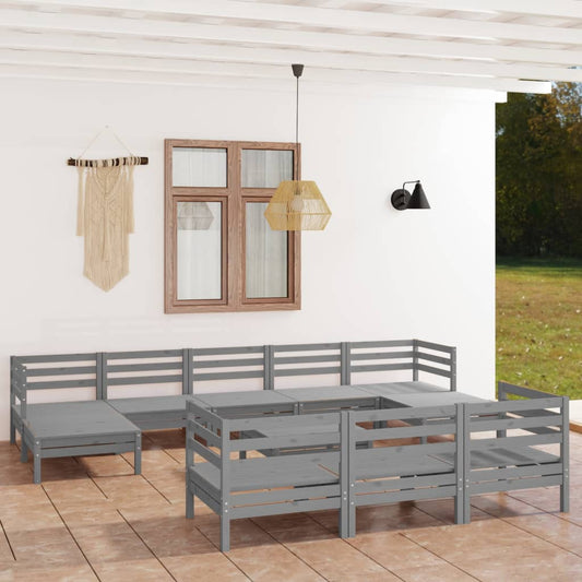 vidaXL 11 Piece Garden Lounge Set Grey Solid Wood Pine