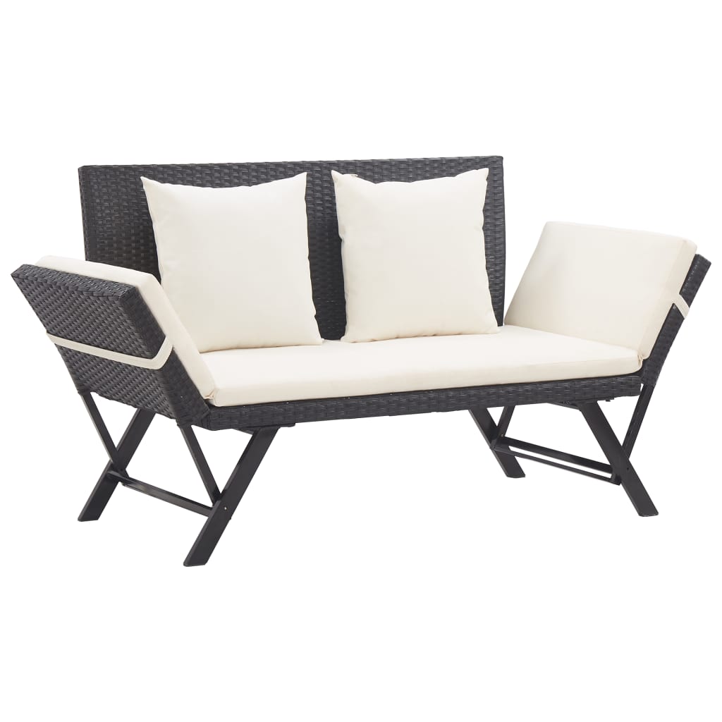 vidaXL Garden Bench with Cushions Black 176 cm Poly Rattan