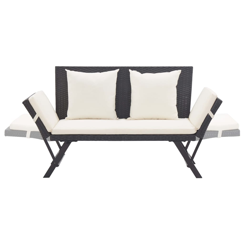 vidaXL Garden Bench with Cushions Black 176 cm Poly Rattan