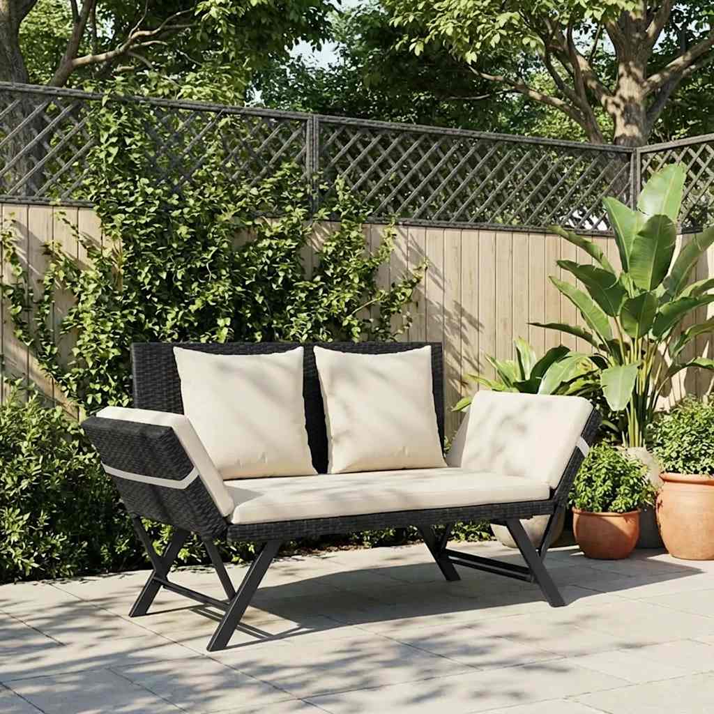 Garden Bench with Cushions Black 176 cm Poly Rattan