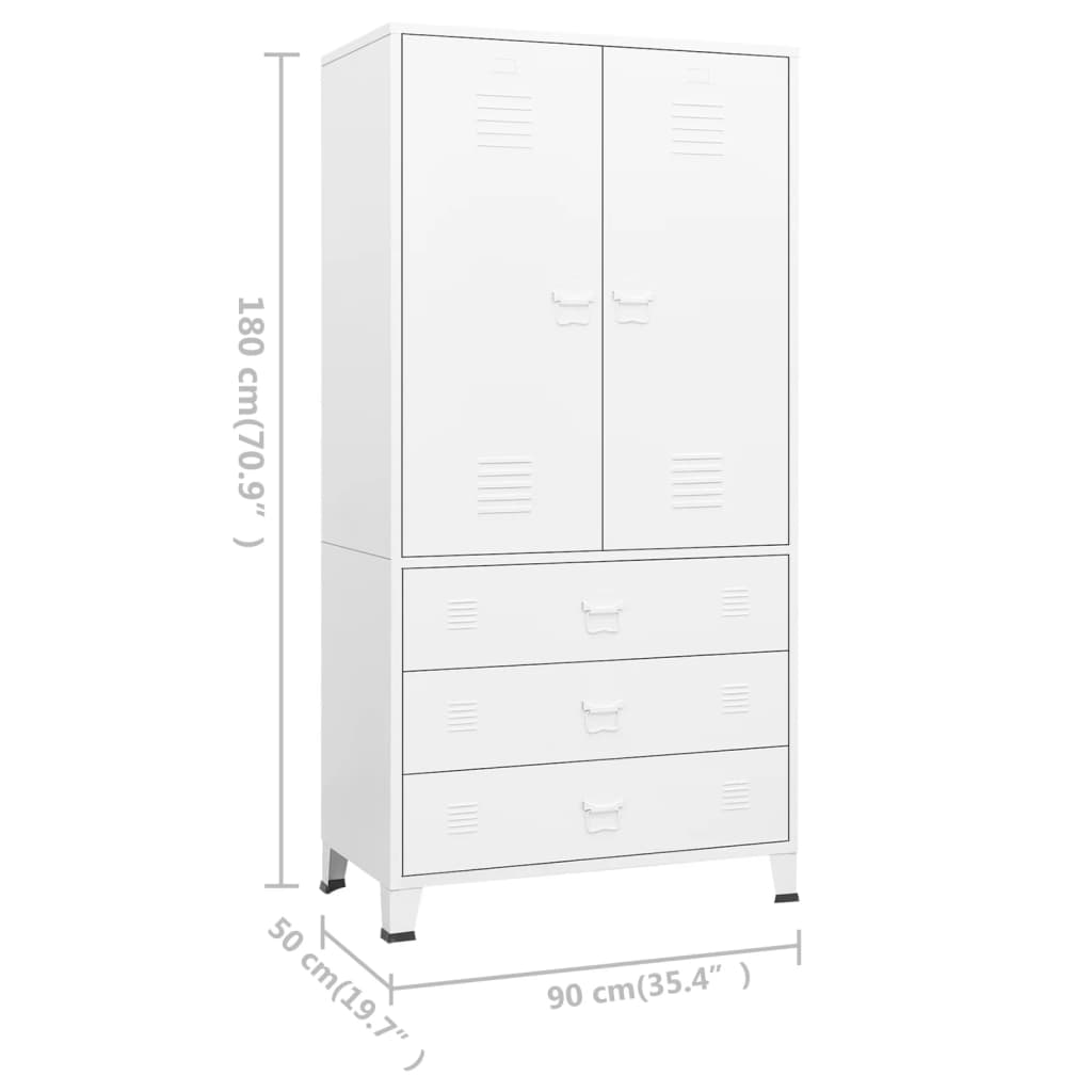 vidaXL Industrial Wardrobe White 90x50x180 cm Metal