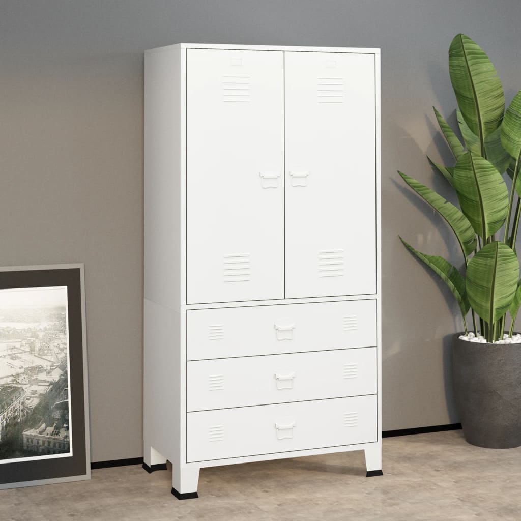 vidaXL Industrial Wardrobe White 90x50x180 cm Metal