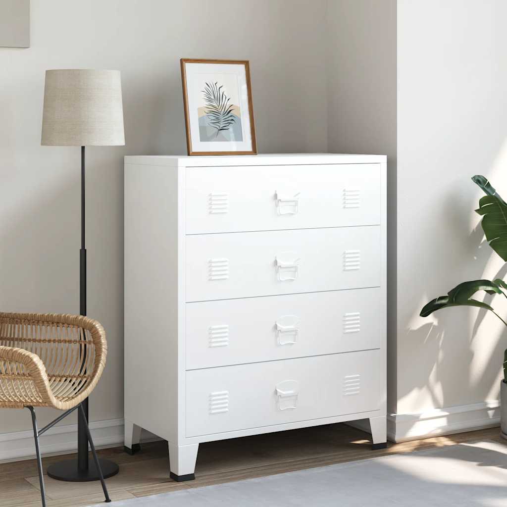 Industrial Drawer Cabinet White 78x40x93 cm Metal
