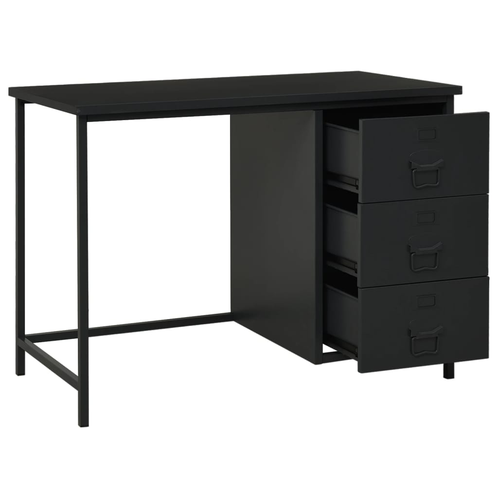 vidaXL Industrial Desk with Drawers Black 105x52x75 cm Steel