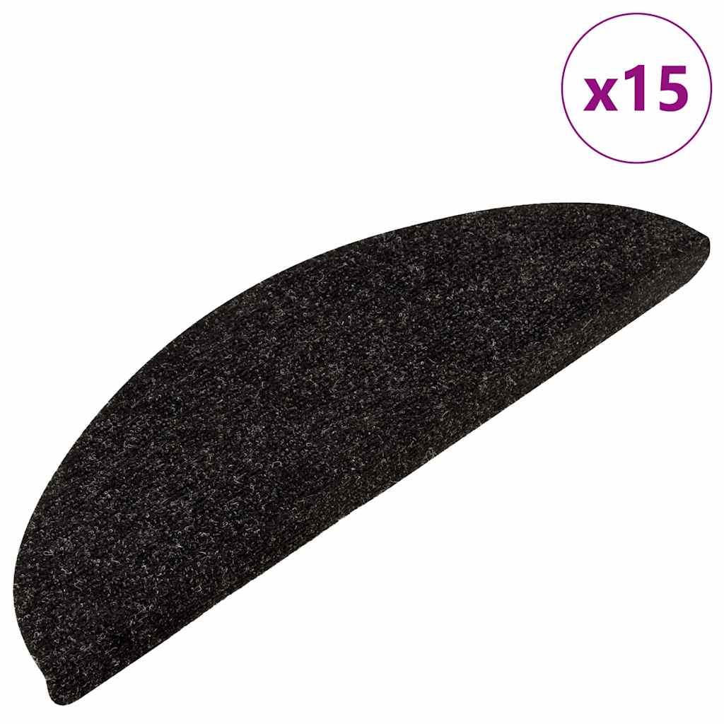 136389 vidaXL Stair Mats Self-adhesive 15 pcs 56x17x3 cm Anthracite