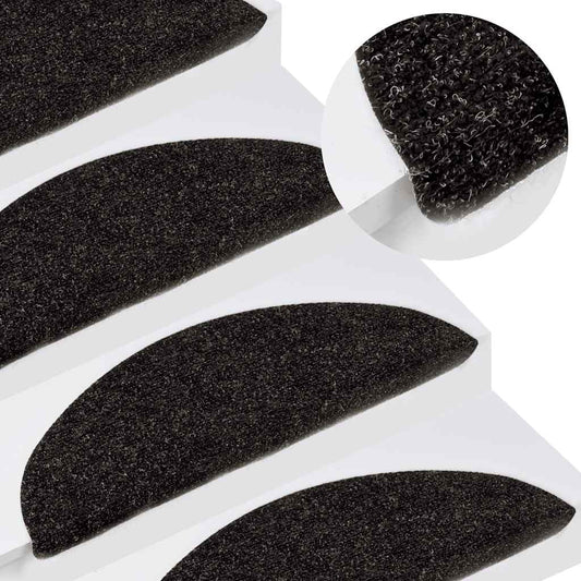 136389 vidaXL Stair Mats Self-adhesive 15 pcs 56x17x3 cm Anthracite