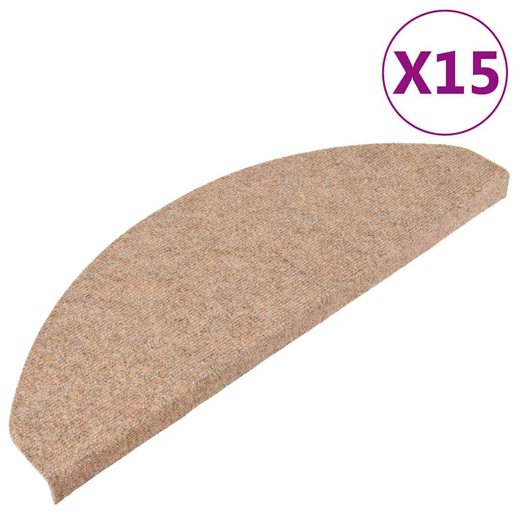 136394 vidaXL Stair Mats Self-adhesive 15 pcs 65x22,5x3,5 cm Beige
