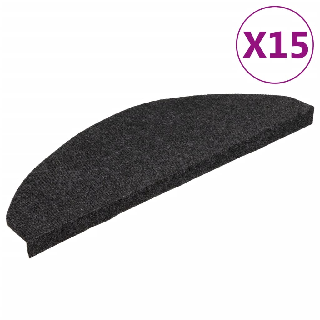 vidaXL Stair Mats Self-adhesive 15 pcs 65x22.5x3.5 cm Black