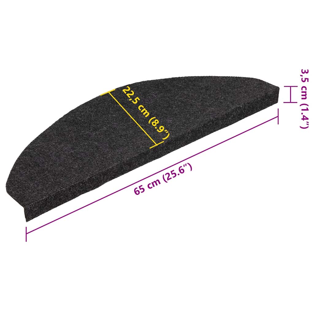 136396 vidaXL Stair Mats Self-adhesive 15 pcs 65x22,5x3,5 cm Black