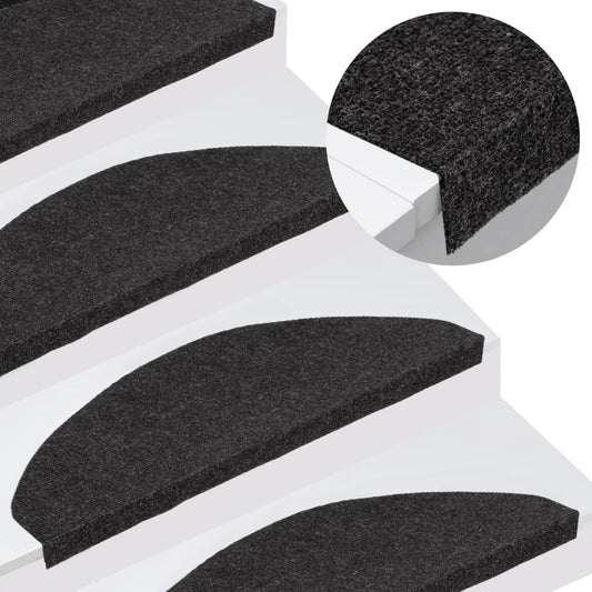 vidaXL Stair Mats Self-adhesive 15 pcs 65x22.5x3.5 cm Black