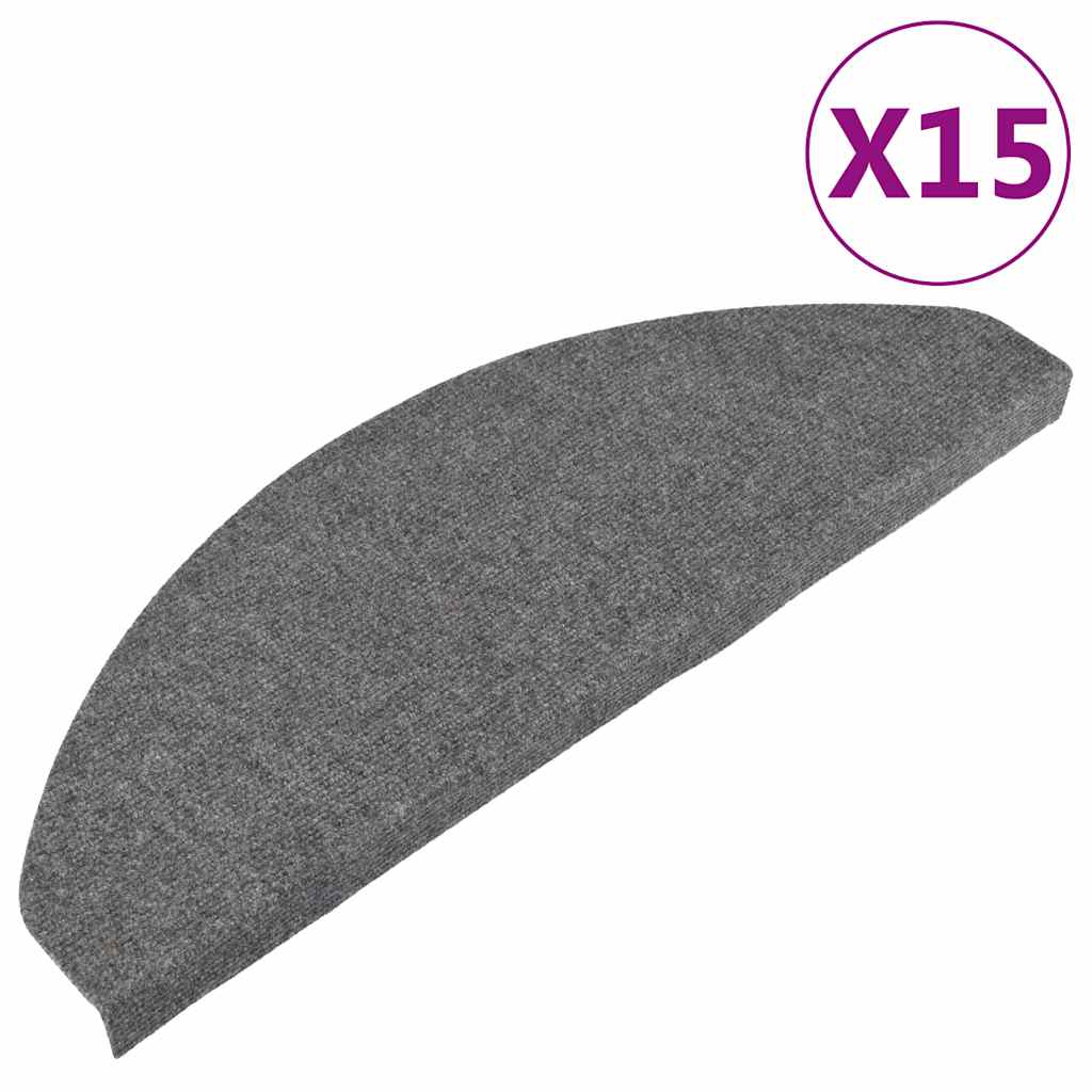 136397 vidaXL Stair Mats Self-adhesive 15 pcs 65x22,5x3,5 cm Grey