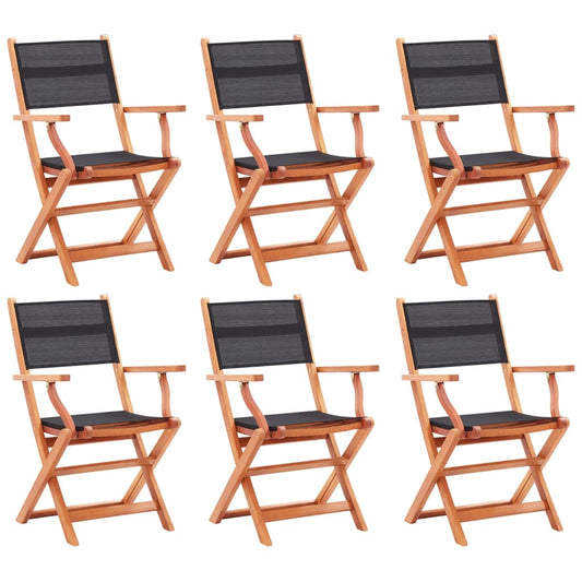 Folding Chairs 6 pcs Black Solid Eucalyptus Wood&Textilene