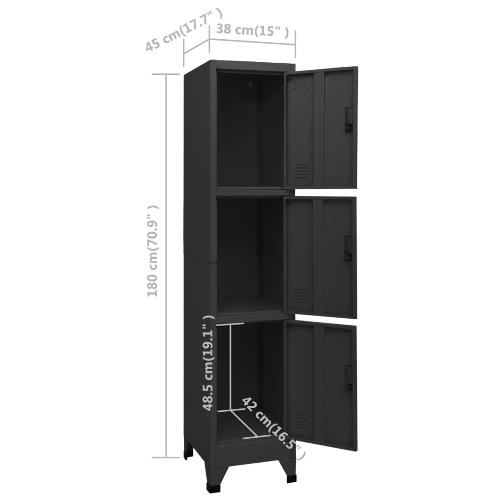 vidaXL Locker Cabinet Black 38x45x180 cm Steel