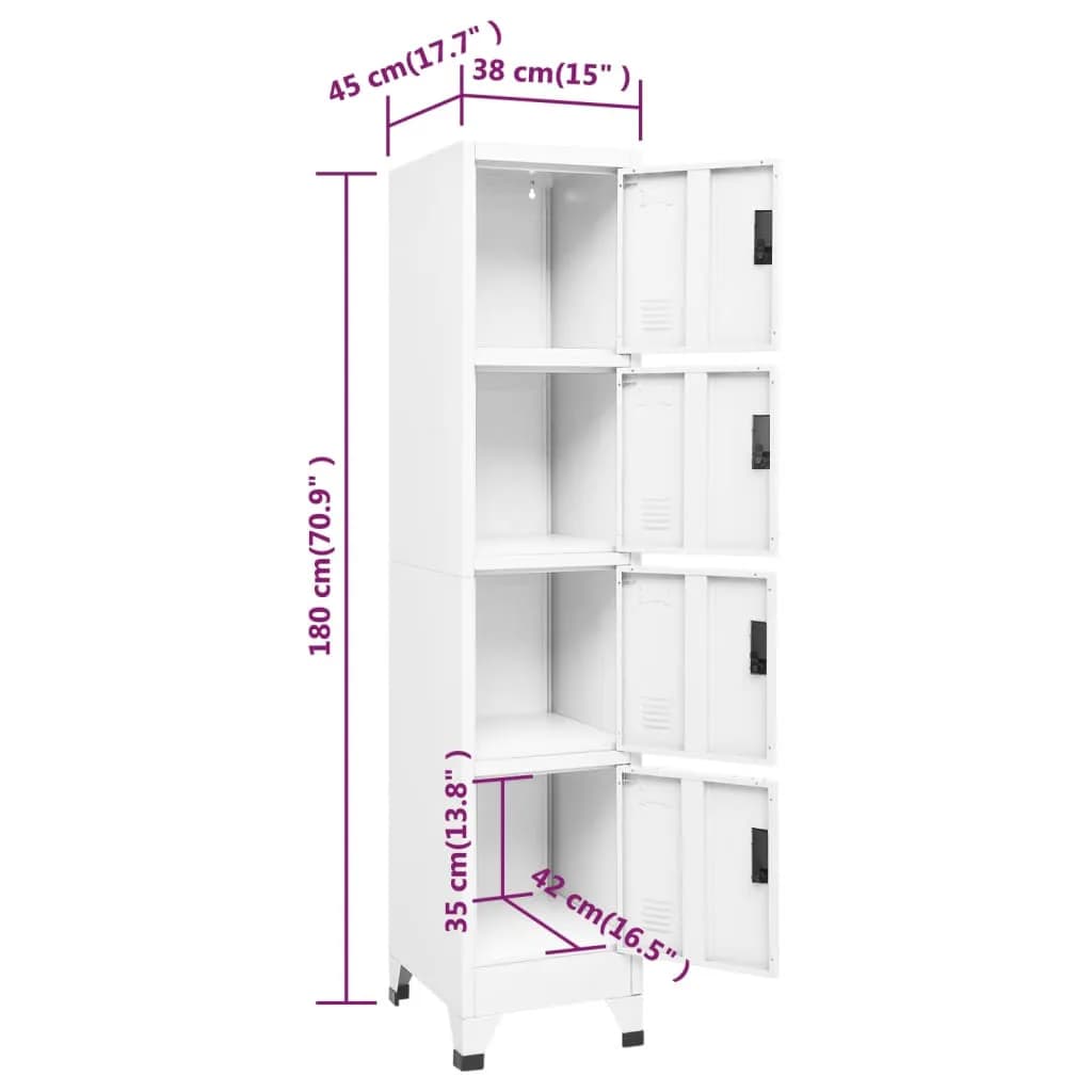 vidaXL Locker Cabinet White 38x45x180 cm Steel